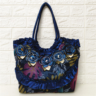 大容量单肩女包女士手提包韩版手工花朵包民族风汉服包包丝绸