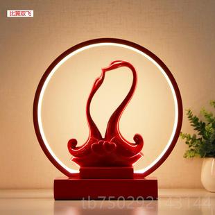 高档结婚台灯庆馨简约红色陪嫁一对喜温婚房控可遥调节亮度卧室床