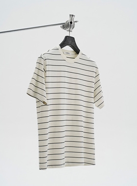 LIGRYD 2025夏季新款老钱条纹短袖T恤男女 纯棉宽松cleanfit体恤