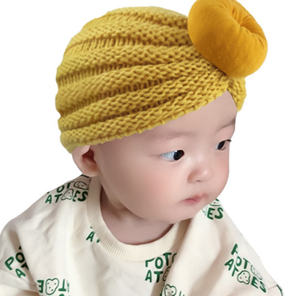 新款欧美新品儿童帽子 宝宝纯色甜甜圈毛线帽 印度套头帽