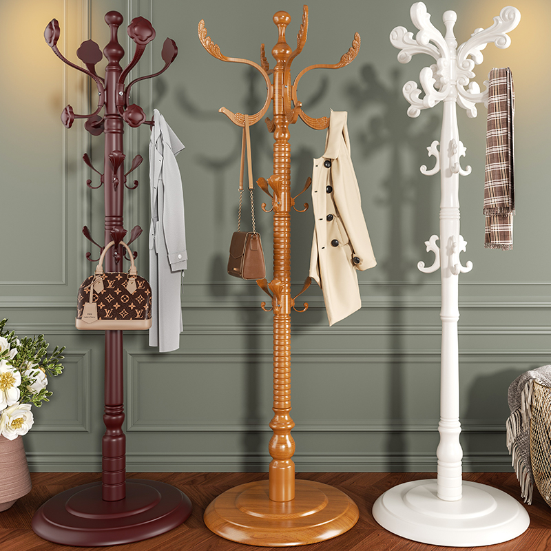 实木衣帽架落地家用卧室挂衣架客厅立式衣服收纳架房间简易挂包架