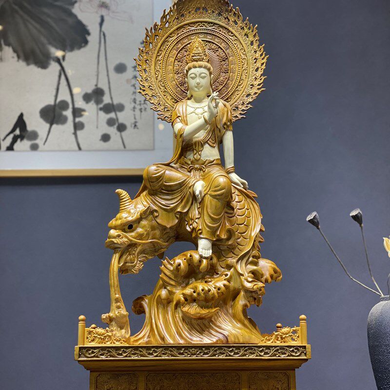 香樟木 净瓶观音木雕佛像家居客厅工艺品摆件办公室佛堂供奉神像
