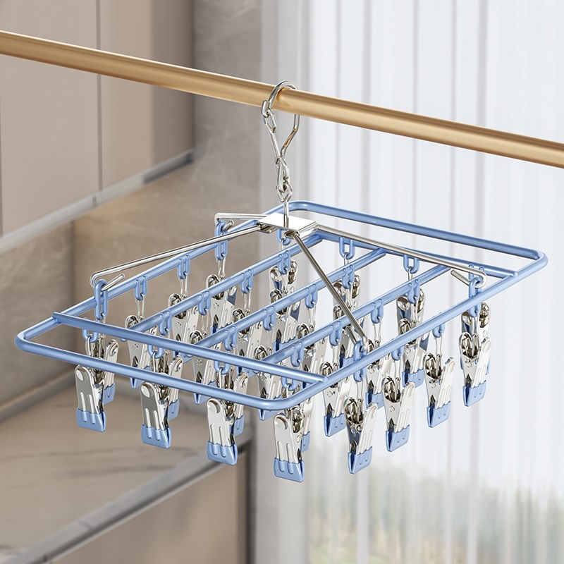 不锈钢袜子晾晒架家用阳台多夹子晾衣架多功能晒内衣内裤专用神器