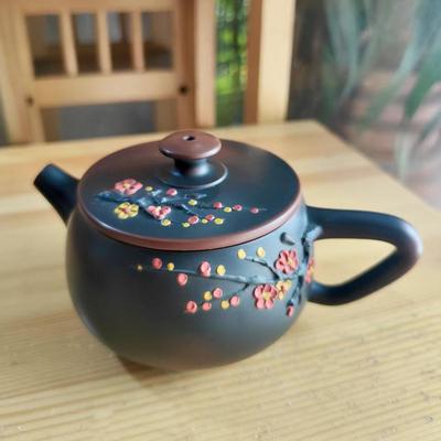 钦州坭兴陶茶壶张振和梅花壶生师名家纯工手仿梅花家用泡茶大单壶