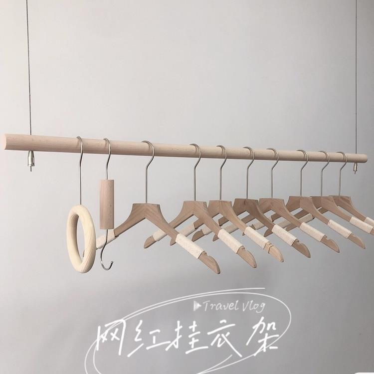 服装店展示架吊顶悬挂衣杆上墙橱窗吊架女装简约衣服架子吊杆实木