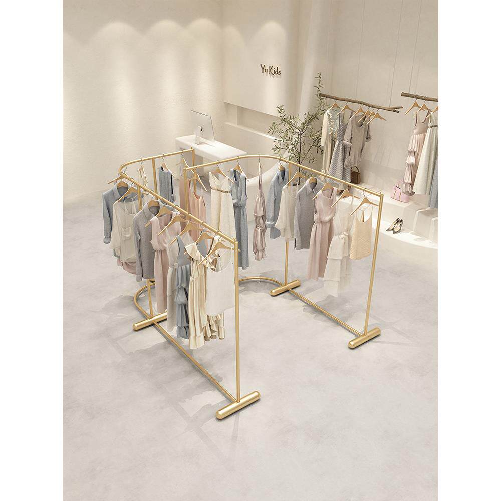l型单排弯角地板架服装店服装店岛展示架女装店儿童服装衣架
