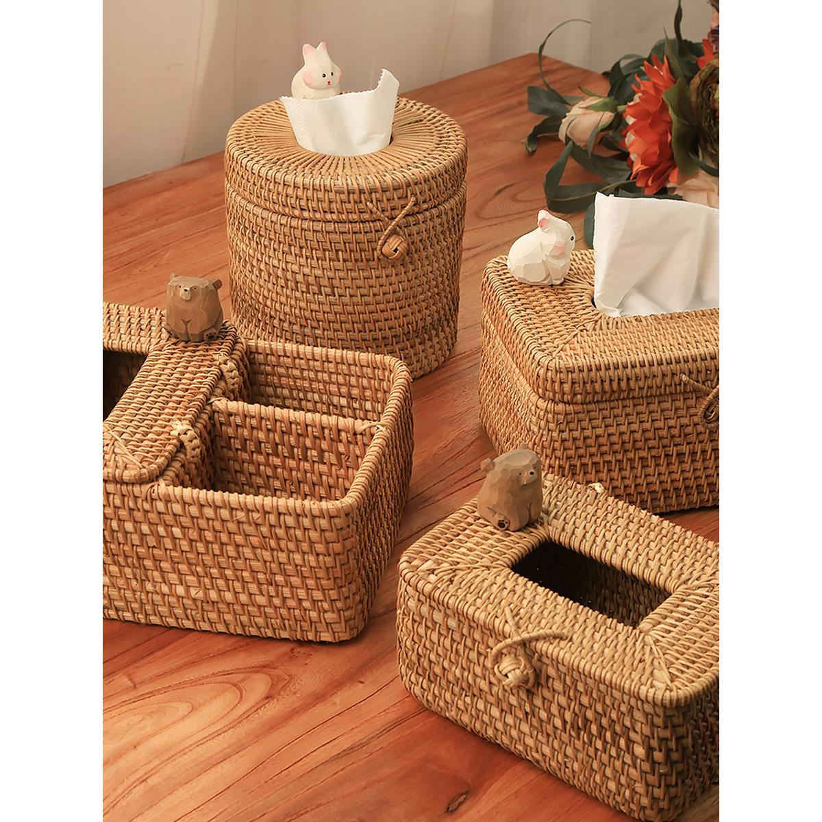 越南藤编纸巾盒客厅茶几抽纸盒家用遥控器多功能卷纸巾盒纸巾筒