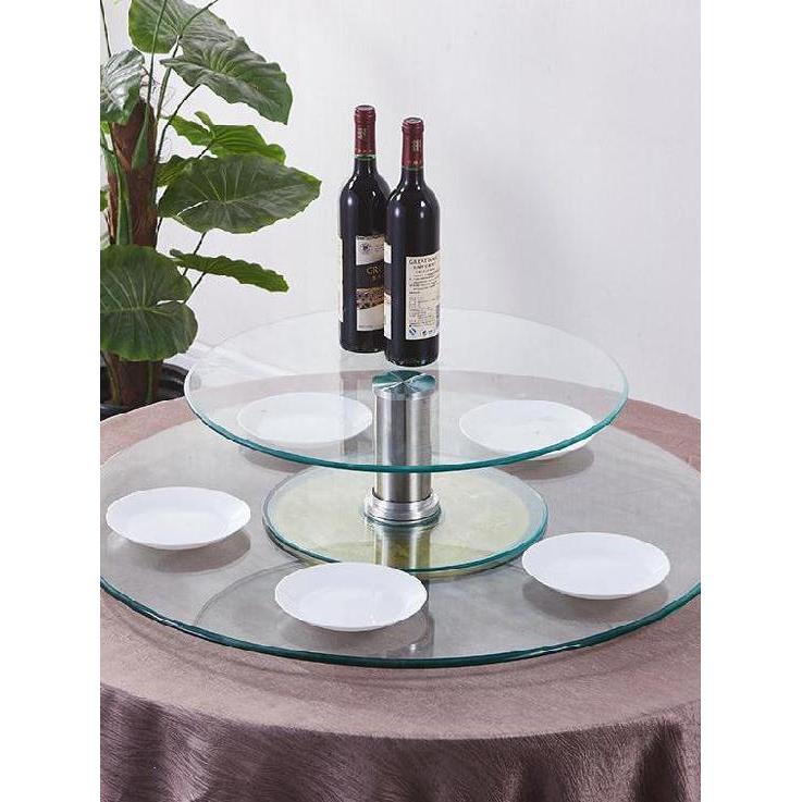 双层餐桌转盘钢化玻璃加高转台二层酒水架酒店展示台圆桌家用简约