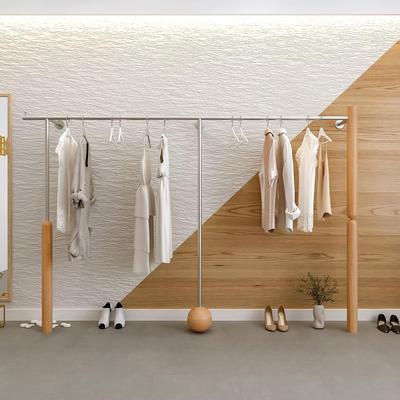 服装店展示架上墙女装店货架落地挂衣架彷胡桃色童装不锈钢陈列架