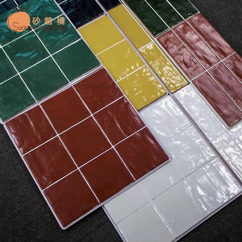 法式复古红珍珠釉手工砖卫生间瓷砖厕所厨房浴室墙砖连锁店小方砖