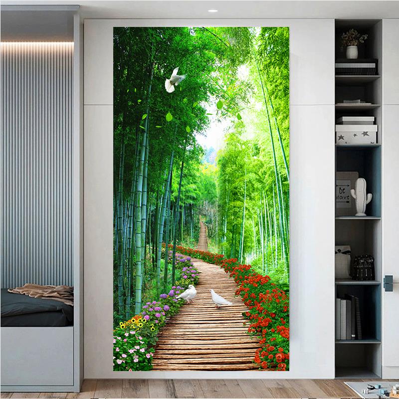 流水生财3D立体玄关简约玄关过道装饰画 画玻璃门自贴画 画走廊客图片