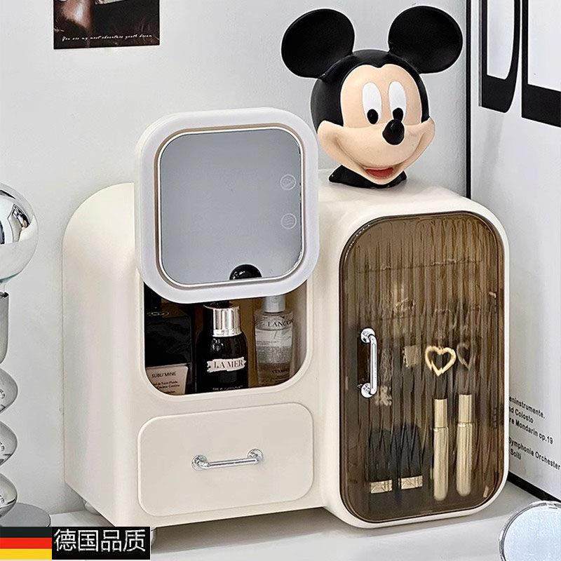 德国防尘化妆品收纳盒新款香水置物架多功能带镜子一体高级化妆箱
