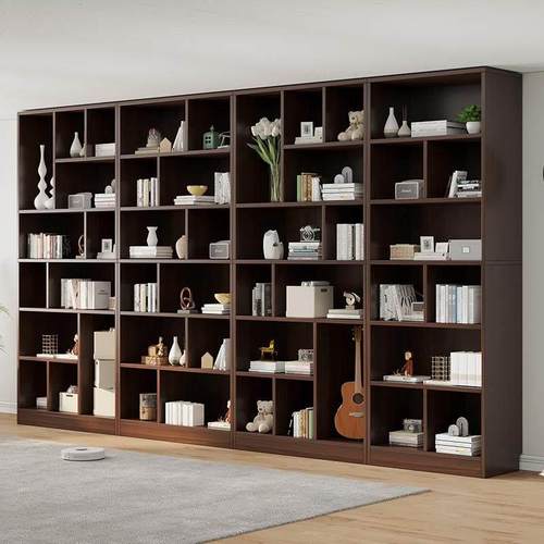 实木书柜一体整墙到顶高2米2实木书架落地一体靠墙客厅展示柜书橱