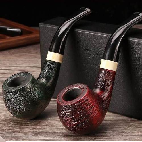 进口黑檀木实木手工烟斗男士过滤复古老弯式烟锅旱烟高档烟具配件