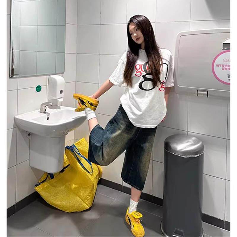 孕妇裤子夏季薄款外穿七分牛仔裤2025新款不勒肚子打底阔腿裤夏装