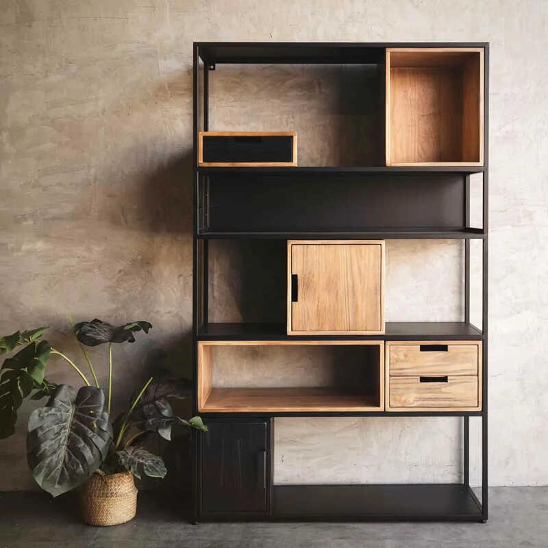 北欧实木书架置物架落地客厅隔断柜子简约现代创意铁艺多层收纳架