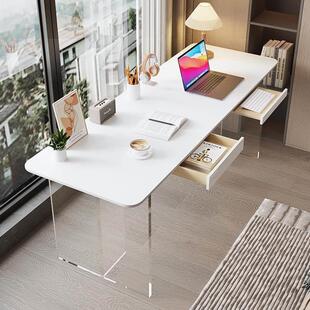 岩板电脑桌长条诧寂风亚克力悬浮办公桌子双人大工作台式书桌