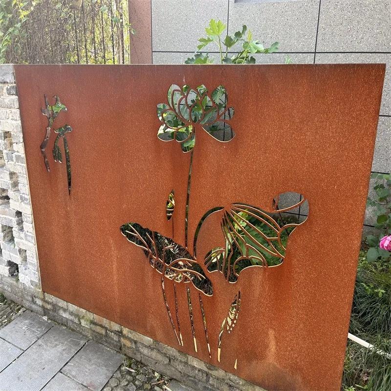 耐候钢景墙幕墙耐候钢板户外景观墙造型园林景观墙镂空设计雕刻