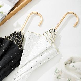 日系清新波点超轻可携式 遮阳伞遮阳防晒弯钩长柄直杆雨伞女晴雨两