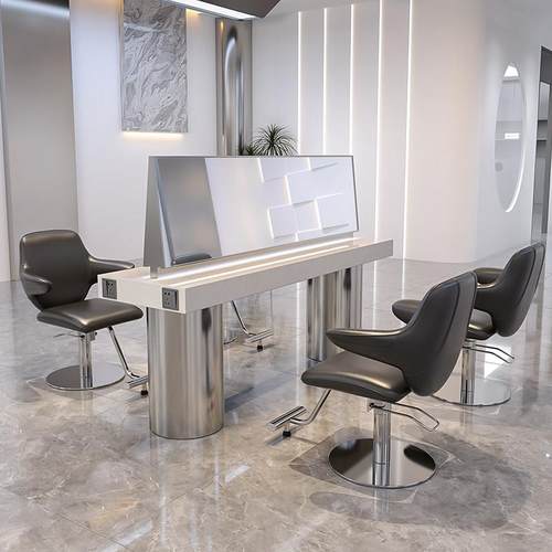 网红美发店镜子沙龙发廊专用带灯理发店四人双面镜台剪发镜烫染桌