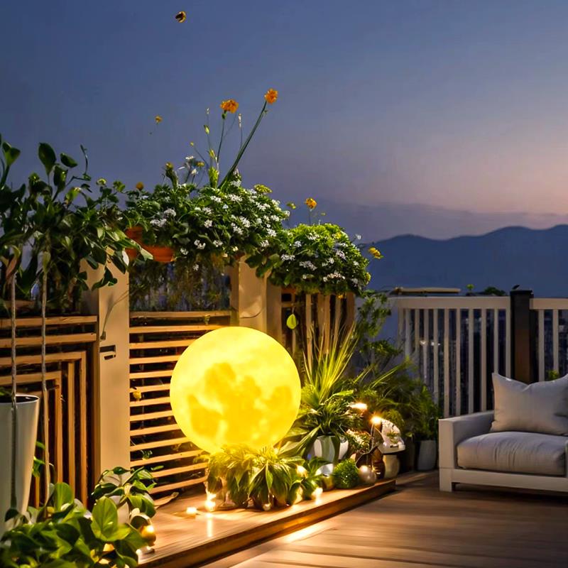 太阳能户外月球灯草坪灯别墅庭院装饰防水月亮灯室外露台圆球灯