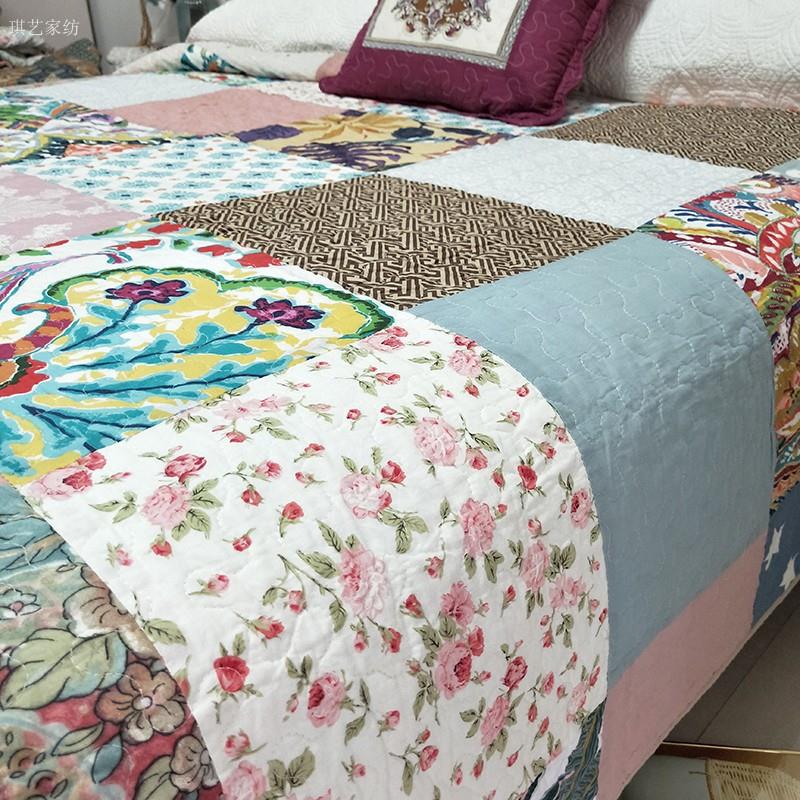 特价清仓纯棉百家被手工真拼绗缝床盖夹棉床单四季通用沙发盖毯