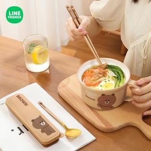 LINE 筷勺两件套 FRIENDS不锈钢勺子家用筷子套装 学生外带便携式