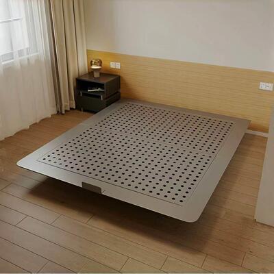 2024年新款钢架悬浮床静音无床头无甲醛灯带铁艺双人碳素钢床架