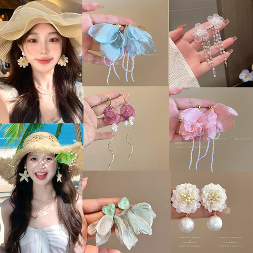 海边沙滩巨好看女度假风超仙耳饰夏日耳圈花朵2026耳环多巴胺耳钉
