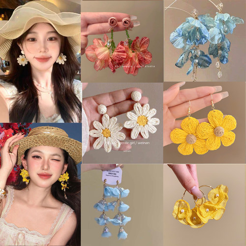 海边超仙夏日漂亮耳环度假风2026巨好看耳钉花朵多巴胺耳圈女耳饰