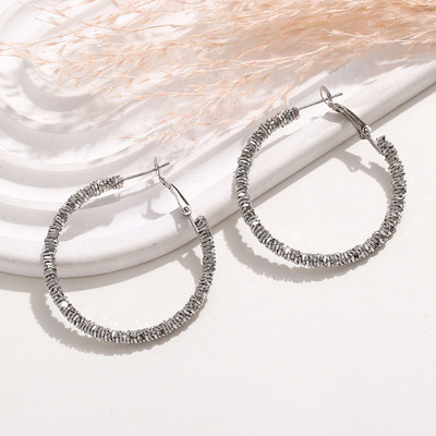 S925银针金色圆圈耳环2025新款潮网红时尚百搭气质耳坠超仙耳饰女