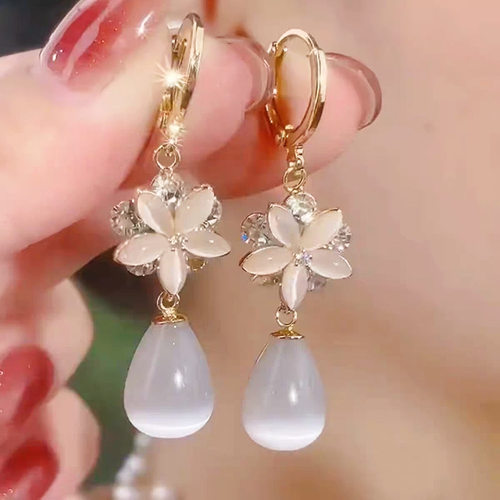 S925纯银猫眼石蝴蝶耳坠女耳扣设计感时尚耳钉耳环女水滴耳钉耳饰