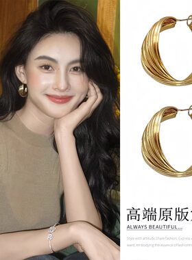 法式港风金色大圈圈耳环耳圈女2026新款爆款高级感轻奢夸张耳饰品