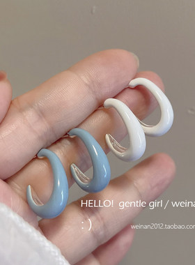 蓝色滴油耳环独特漂亮耳钉2026新款爆款高级感耳饰巨好看耳圈圈圈