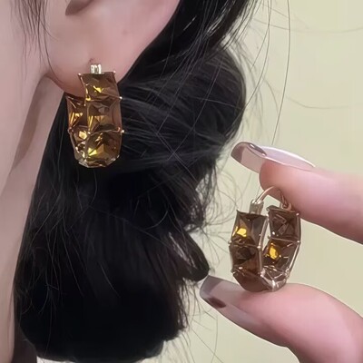 小众设计感轻奢美拉德咖色锆石耳扣百搭时尚气质耳环高级感耳饰女
