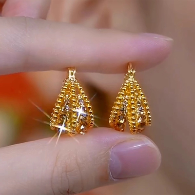 精致经典大气金色锆石提篮耳环圈圈个性气质名媛优雅奢华高档耳扣