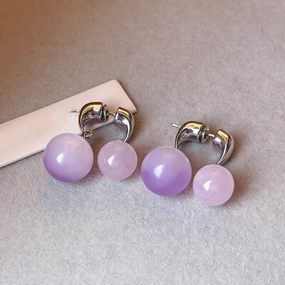 新款爆款前后式大小圆球耳环轻奢高级感紫色耳钉女小众气质耳饰女