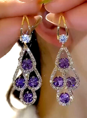 新款漂亮2026紫色香槟色轻奢高级感独特爆款耳钉耳环耳饰耳坠耳扣