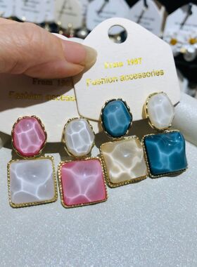 新款蓝色度假风耳饰高级感小众独特耳钉耳坠夸张轻奢巨漂亮耳环女