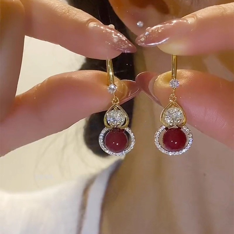 复古红色招财葫芦耳环女2025年新款潮耳坠小众设计高级感耳扣耳饰