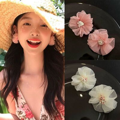 粉色花朵网纱耳钉2026新款爆款高级感耳环雪纺夏日度假超火耳饰女