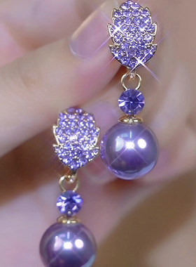 漂亮爆款紫色香槟色2026新款轻奢高级感独特耳钉耳环耳饰耳坠耳扣