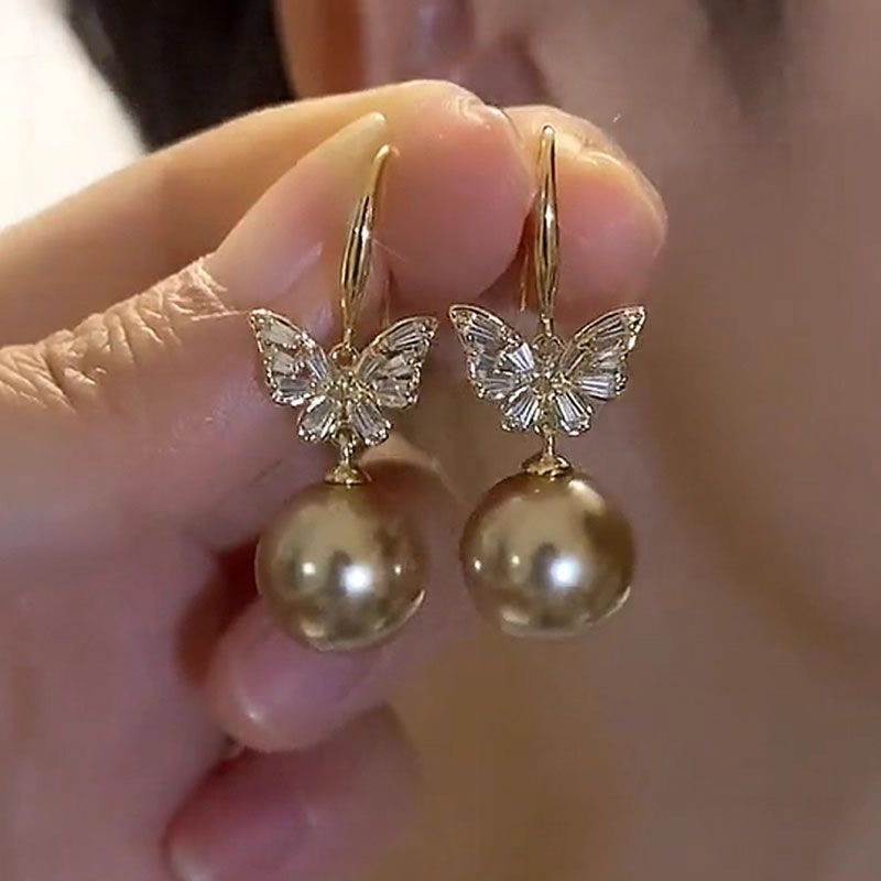 韩国气质锆石蝴蝶耳环女轻奢高级感微镶小众设计时尚简约百搭耳饰