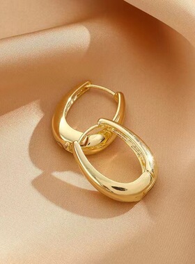 新款复古几何耳环椭圆形高级气质耳钉金色耳扣女简约独特耳圈耳饰