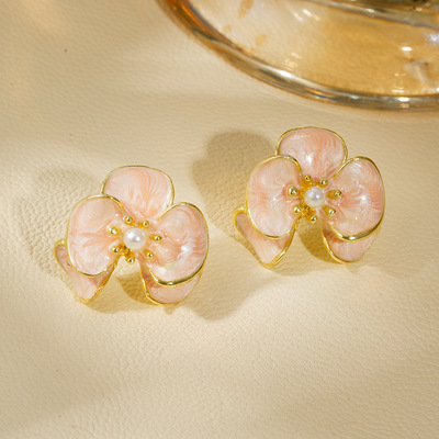 法式粉色撞色珐琅滴釉耳环小众设计轻奢高级感耳饰新款超仙耳扣女