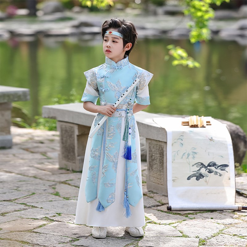 男童汉服中国风夏季o短袖古装儿童帅气武侠服少爷唐装六一表演服