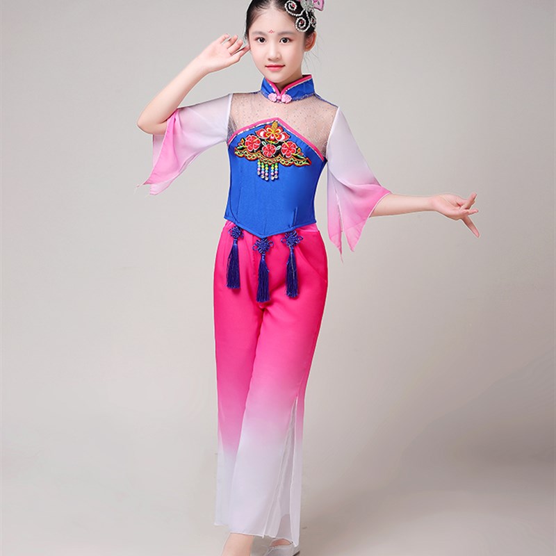 儿童古典舞蹈服装伞舞演出服少y儿表演服装民族舞蹈水袖秧歌服六