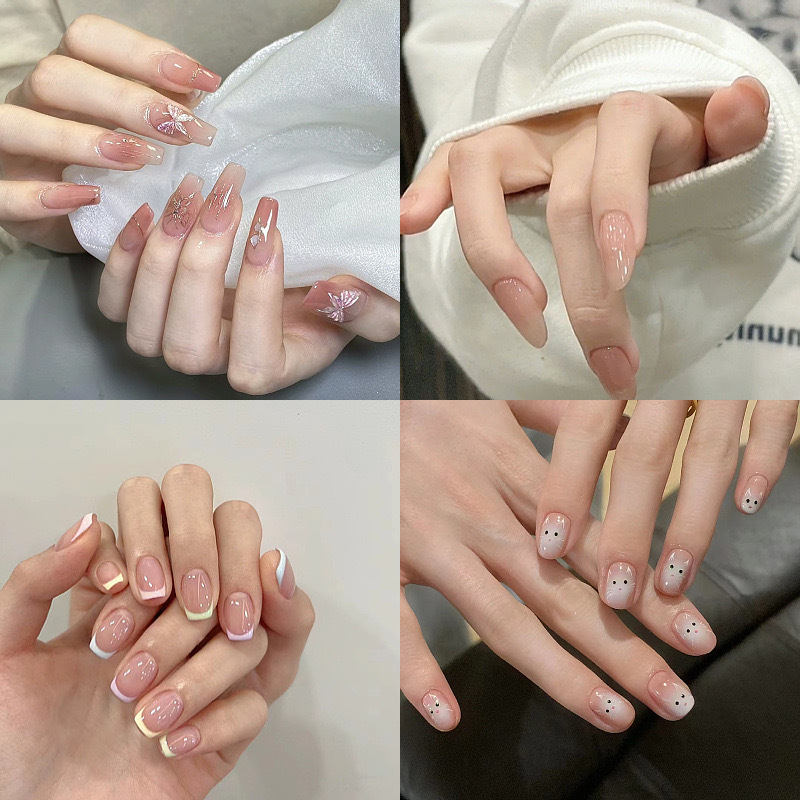 美甲片成品中长穿戴甲片穿戴甲欧美美甲贴24甲片穿戴美甲裸色纯