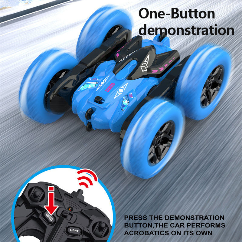 跨境儿童新款四轮双面远程遥控2.4G特技越野电动灯光翻滚漂移赛车