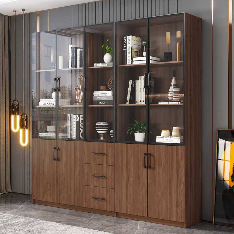 轻奢玻璃门书柜带门落地柜书房胡桃木色书柜储物柜书架文件柜组合,模玩/动漫/周边/娃圈三坑/桌游,模型制作工具/辅料耗材,淘宝优惠券,粉丝福利购,淘宝优惠卷